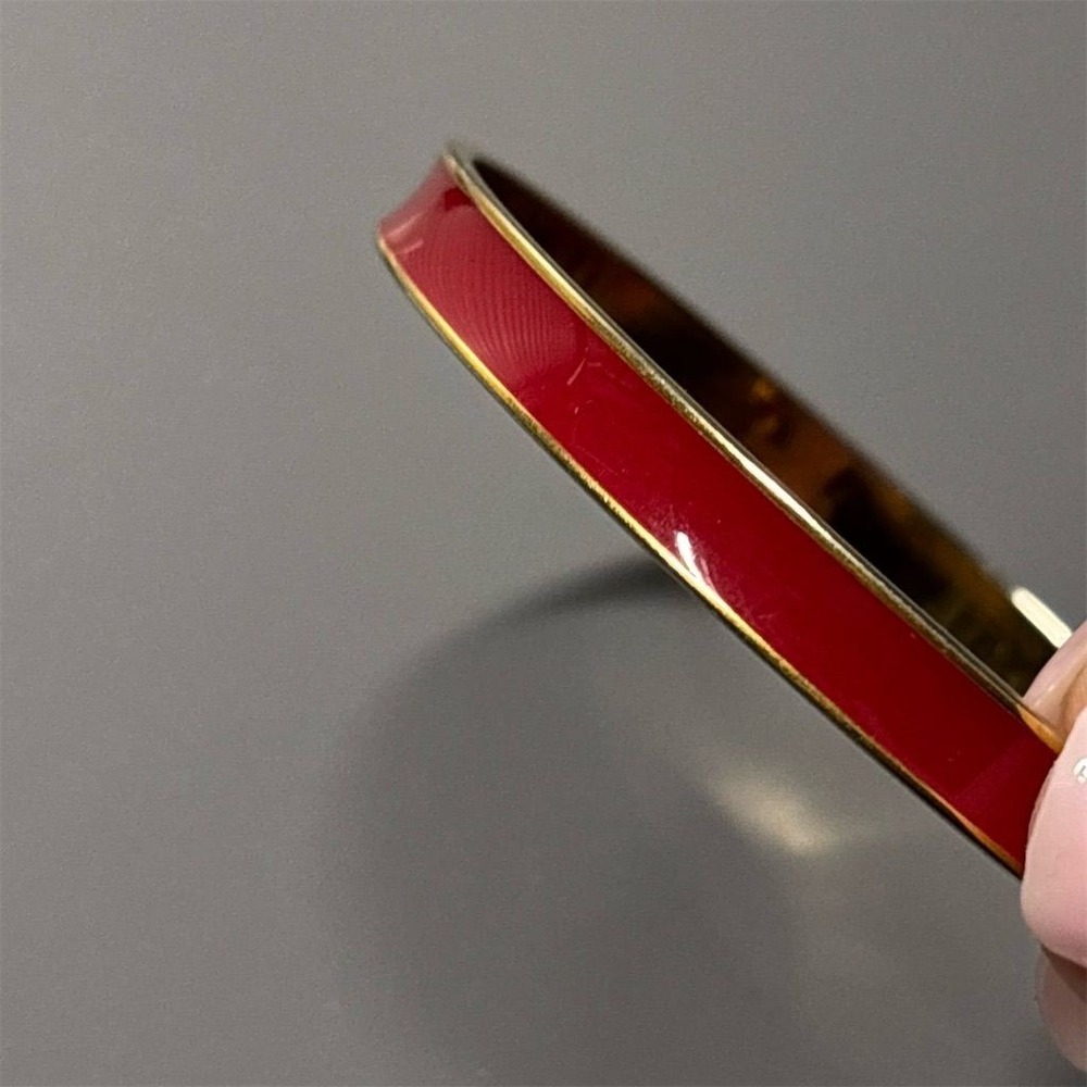 Vintage Monet Red Enamel Gold Tone Bangle Bracelet - Picture 3 of 9
